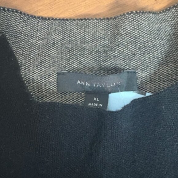 ANN TAYLOR STRIPE BLACK TAN COMBO MOCK NECK SWEATER VEST TOP SLEEVELESS XL - Picture 3 of 5